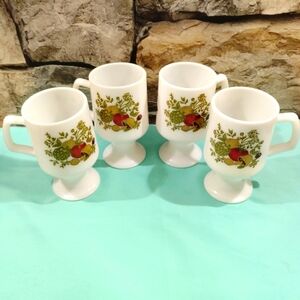 Vintage Spice of Life Corningware Pyrex Milk Glass Mugs 4 Beautiful